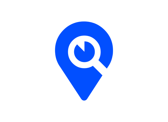 deep blue vector graphic of a map pin with a piece missing from the circle at the top