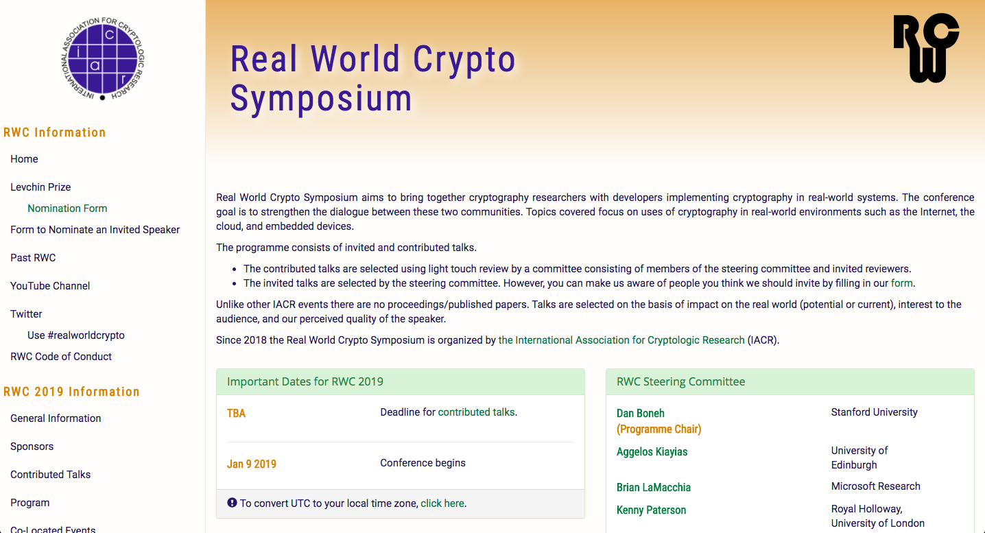 Screenshot of RWC symposium website, in shades of orange and green.